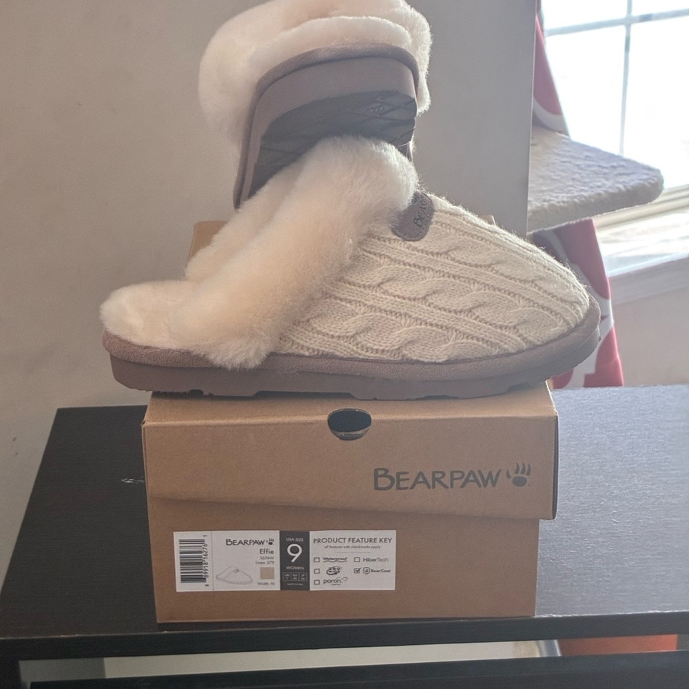 BearPaw Cream and Brown Women's Slippers